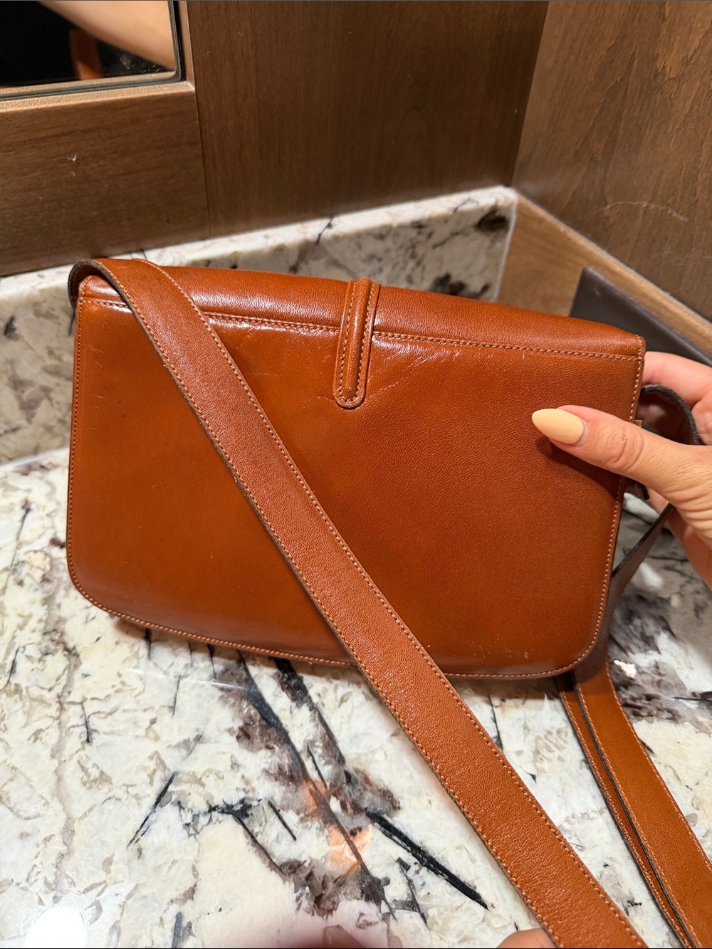 Celine vintage 1980s Classic Leather Saddle Crossbody Bag in Brown - Picture 9 of 10